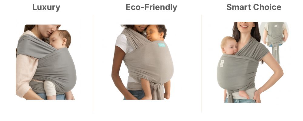 Comparison of three baby wraps — luxury, eco-friendly, and smart choice options for minimalist parents.